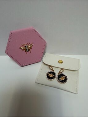 Pink Mirror and Bee Earrings NWOT
